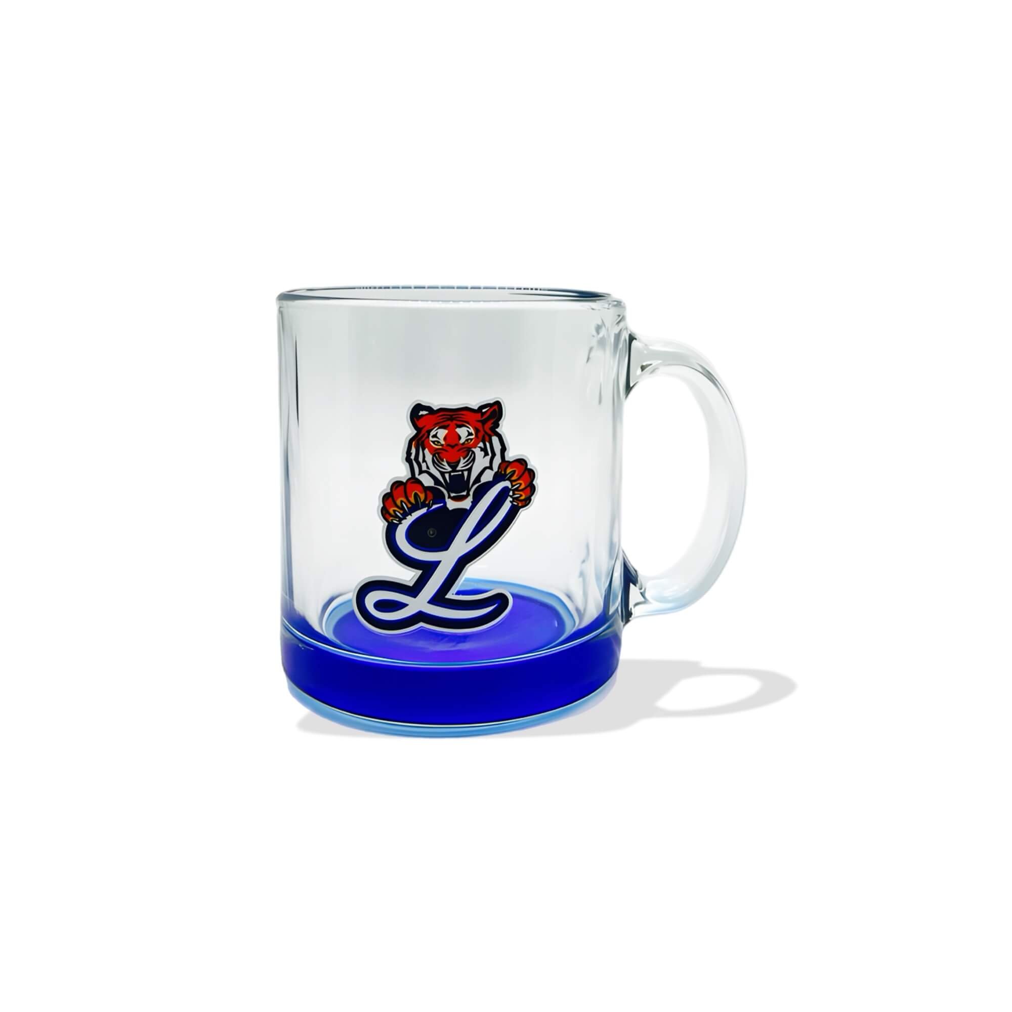 Tigres del Licey 10oz Clear Glass Mug with Blue Base – Taza de Vidrio Transparente