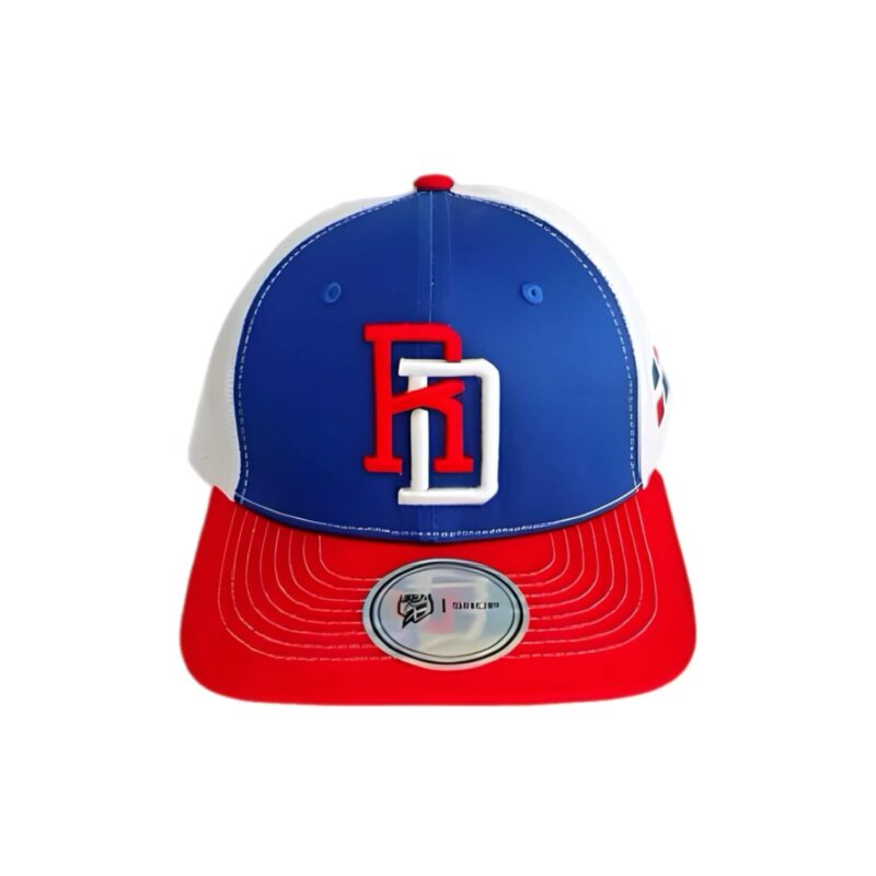 Dominicana Tricolor RD Logo Mesh Snapback Hat – Red, White & Blue Baseball Cap - Gorra tricolor